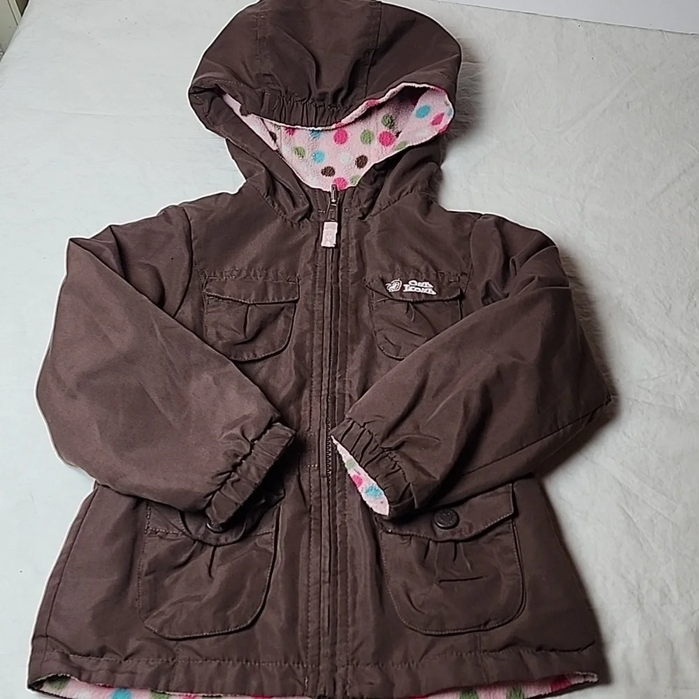 OshKosh B'gosh Brown Kids Jacket with Pink Polka Dot Lining Size 4T Reversible
